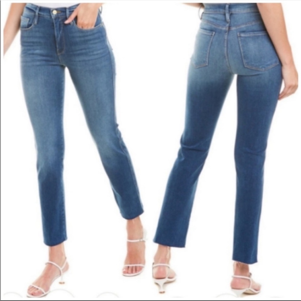 NEW Frame Light Wash Le Sylvie Slender Straight High Waist Raw Hem Relaxed Jeans